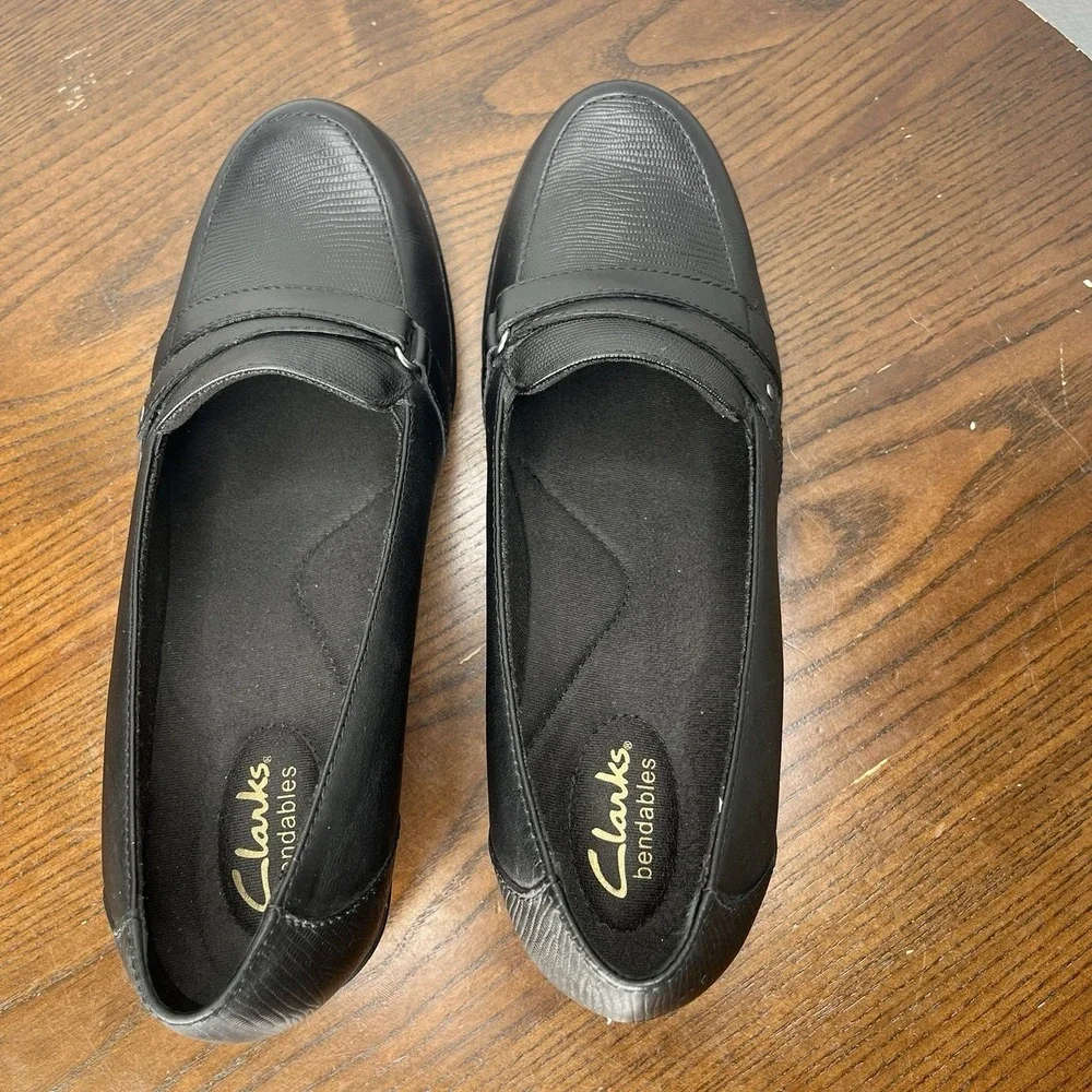 Clarks Bendables Shoes Women's 8.5M Black Leather‎ Pump Heel Block Heel Career